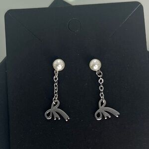 Faux Pearl Bow Drop Earrings